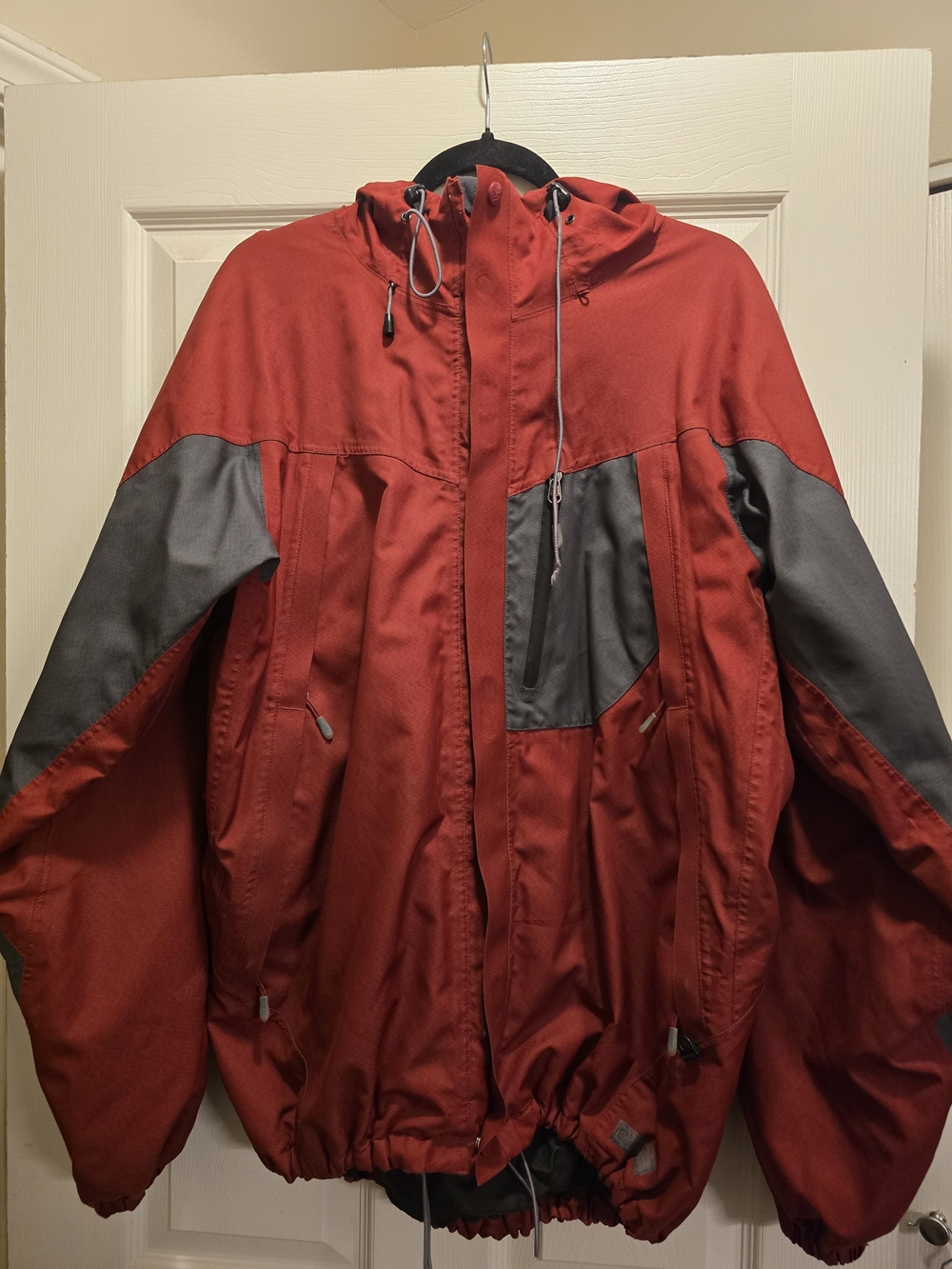 REI Red and Gray Hooded Performance Jacket